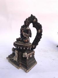 Tibetan Statue Of Vairochana Buddha, On Throne, [silver Plated Oxidized]