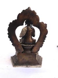 Tibetan Statue Of Vairochana Buddha, On Throne, [silver Plated Oxidized]