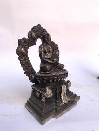 Tibetan Statue Of Amitabha Buddha, On Throne, [silver Plated Oxidized]