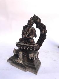 Tibetan Statue Of Amitabha Buddha, On Throne, [silver Plated Oxidized]