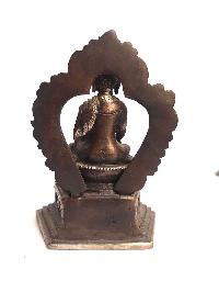 Tibetan Statue Of Shakyamuni Buddha, On Throne, [silver Plated Oxidized]