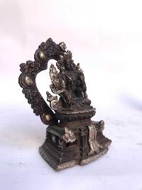 Tibetan Statue Of White Tara, On Throne, [silver Plated Oxidized]