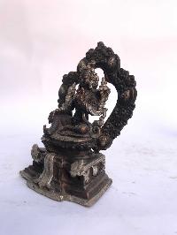 Tibetan Statue Of Green Tara, On Throne, [silver Plated Oxidized]