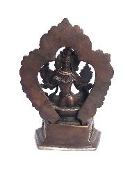 Tibetan Statue Of Green Tara, On Throne, [silver Plated Oxidized]