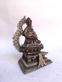 Tibetan Statue Of Amitabha Buddha, On Throne, [silver Plated Oxidized]