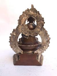 Tibetan Statue Of Amitabha Buddha, On Throne, [silver Plated Oxidized]