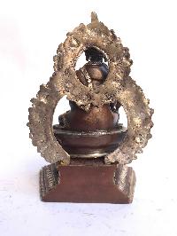 Tibetan Statue Of Medicine Buddha, On Throne, [silver Plated Oxidized]