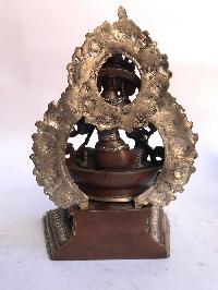 Tibetan Statue Of Green Tara, On Throne, [silver Plated Oxidized]