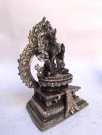 Tibetan Statue Of White Tara, On Throne, [silver Plated Oxidized]