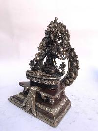 Tibetan Statue Of White Tara, On Throne, [silver Plated Oxidized]