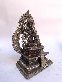 Tibetan Statue Of Vajrasattva, On Throne, [silver Plated Oxidized]