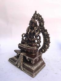 Tibetan Statue Of Vajrasattva, On Throne, [silver Plated Oxidized]