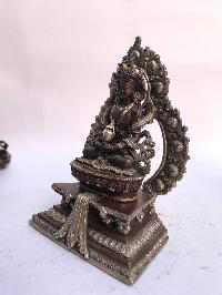 Tibetan Statue Of Amitayus, Aparimita, On Throne, [silver Plated Oxidized]