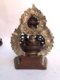 Tibetan Statue Of Amitayus, Aparimita, On Throne, [silver Plated Oxidized]