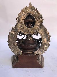 Tibetan Statue Of Avalokiteshvara, Chenrezig,on Throne, [silver Plated Oxidized]