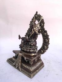 Tibetan Statue Of Padmasambhava, On Throne, [silver Plated Oxidized]