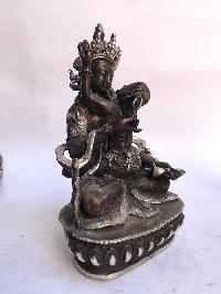 Tibetan Statue Of Vajrasattva With Consort, [shakti], Yab-yum, [silver Plated Oxidized]