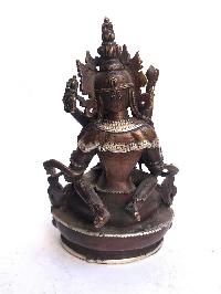 Tibetan Statue Of Vajrasattva With Consort, [shakti], Yab-yum, [silver Plated Oxidized]