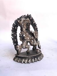 Tibetan Statue Of White Jambhala, [silver Plated Oxidized]