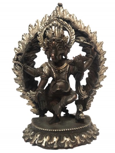 Tibetan Statue Of Ganesh, [silver Plated Oxidized]