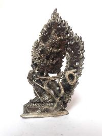 Tibetan Statue Of Rahula, [silver Plated Oxidized]