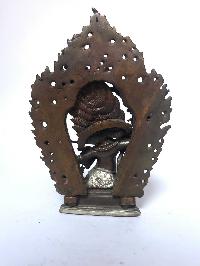 Tibetan Statue Of Rahula, [silver Plated Oxidized]