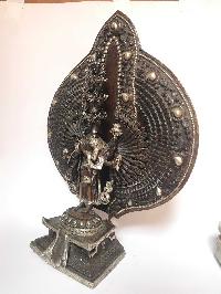 Tibetan Statue Of Sahasrabhuja Avalokitesvara, [silver Plated Oxidized]