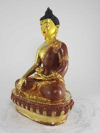 Tibetan Statue Of Shakyamuni Buddha, [partly Gold Plated], [painted Face]