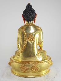 Tibetan Statue Of Shakyamuni Buddha,with Ashtamangala Carving [full Fire Gold Plated], [painted Face]