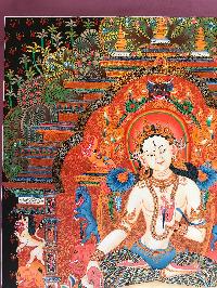 Tibetan Thangka Of White Tara In [newari Paubha], With [real Gold]