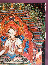 Tibetan Thangka Of White Tara In [newari Paubha], With [real Gold]