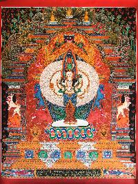 Tibetan Thangka Of Sahasrabhuja Avalokitesvara In [newari Paubha], With [real Gold]