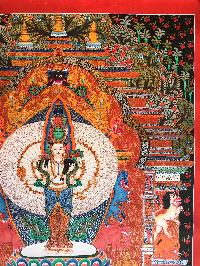 Tibetan Thangka Of Sahasrabhuja Avalokitesvara In [newari Paubha], With [real Gold]