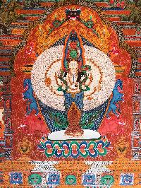 Tibetan Thangka Of Sahasrabhuja Avalokitesvara In [newari Paubha], With [real Gold]