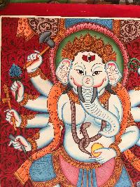 Tibetan Thangka Of 8 Arms Ganesh In [newari Paubha]