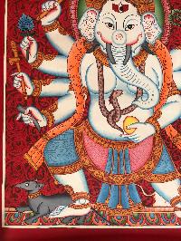 Tibetan Thangka Of 8 Arms Ganesh In [newari Paubha]