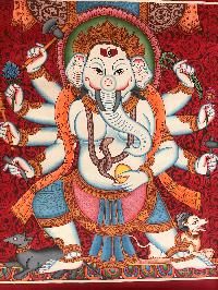 Tibetan Thangka Of 8 Arms Ganesh In [newari Paubha]