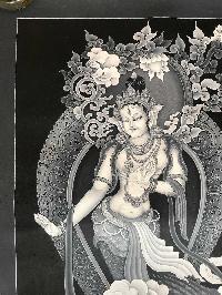 Tibetan Thangka Of Dancing White Tara In [newari Paubha], Grayscale