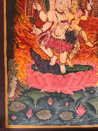 Tibetan Thangka Of Dancing Ganesh In [newari Paubha] Antique Finishing