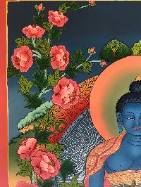 Tibetan Thangka Of Medicine Buddha,traditional Color, [using Real Gold]