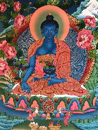 Tibetan Thangka Of Medicine Buddha,traditional Color, [using Real Gold]