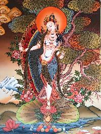 Tibetan Thangka Of Dancing White Tara,traditional Color, [using Real Gold]