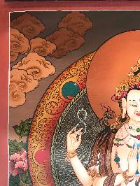 Tibetan Thangka Of Chenrezig - Kharcheri,traditional Color, [using Real Gold]