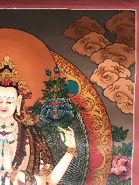 Tibetan Thangka Of Chenrezig - Kharcheri,traditional Color, [using Real Gold]