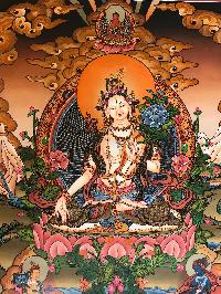 Tibetan Thangka Of White Tara,traditional Color, [using Real Gold]