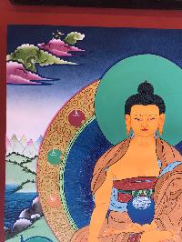 Tibetan Thangka Of Shakyamuni Buddha,traditional Color, [using Real Gold]