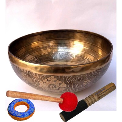 Hand Beaten Bronze Singing Bowl With [etching Carving]