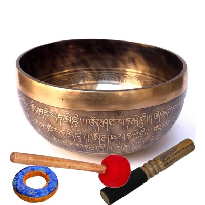 Hand Beaten Bronze Singing Bowl With [etching Carving]