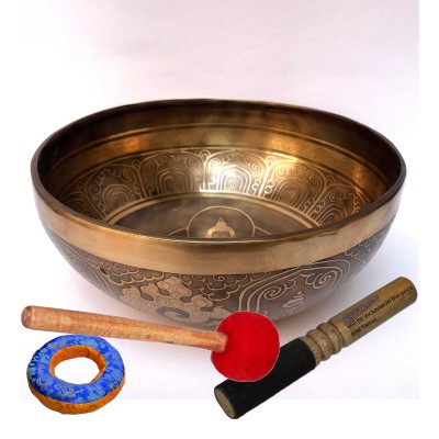 Hand Beaten Bronze Singing Bowl With [etching Carving]