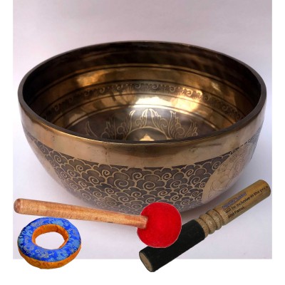 Hand Beaten Bronze Singing Bowl With [etching Carving]